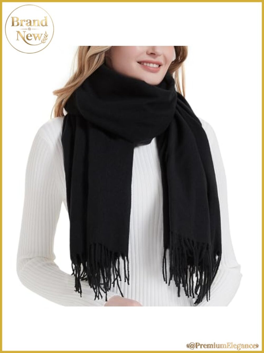 Oversized Winter Scarf with Tassels Soft Polyester Viscose Pashmina Shawl Wrap